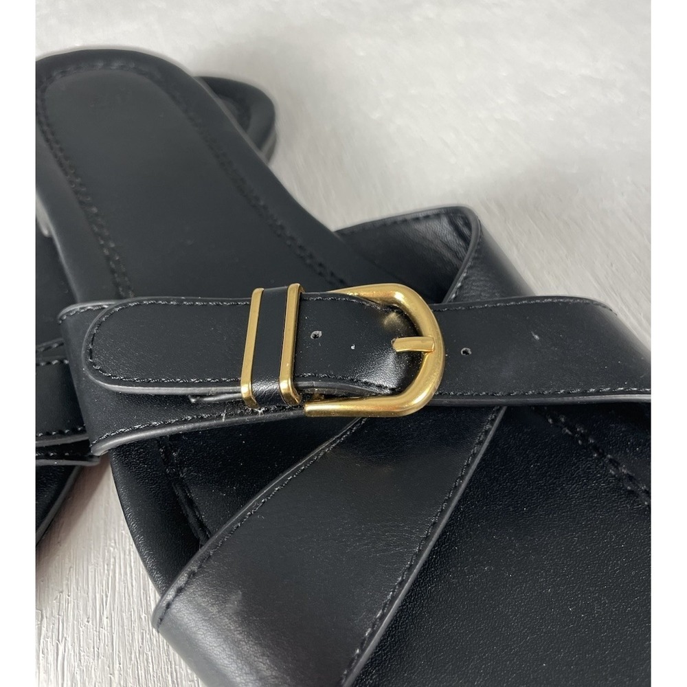 H&M Women's Slide Sandals Size‎ 39 US 8 Black Gold Buckle - Picture 3 of 9
